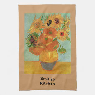 Vase with twelve sunflowers, Vincent van Gogh Tea Towel