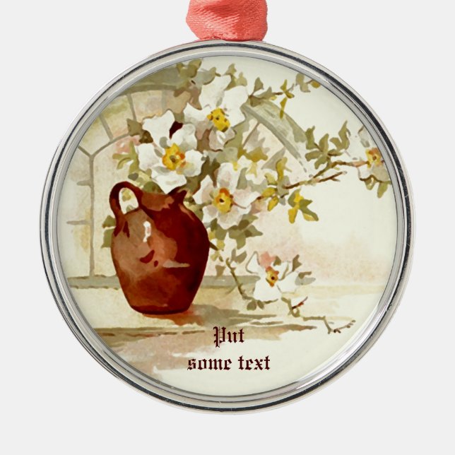 Vase with white roses vintage watercolor ornament (Front)