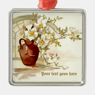 Vase with white roses vintage watercolor ornament