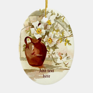 Vase with white roses vintage watercolor ornament