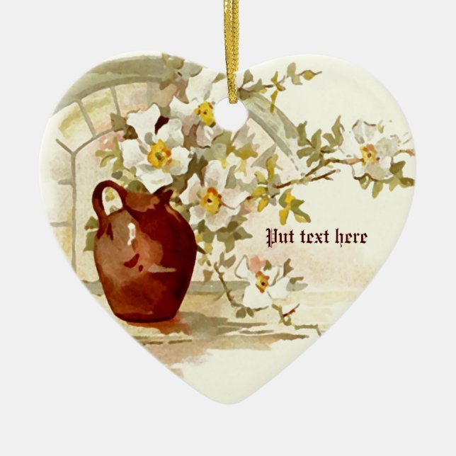 Vase with white roses vintage watercolor ornament (Front)