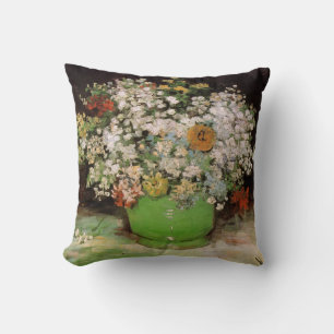 Vase with Zinnia Flowers by Vincent van Gogh Cushion