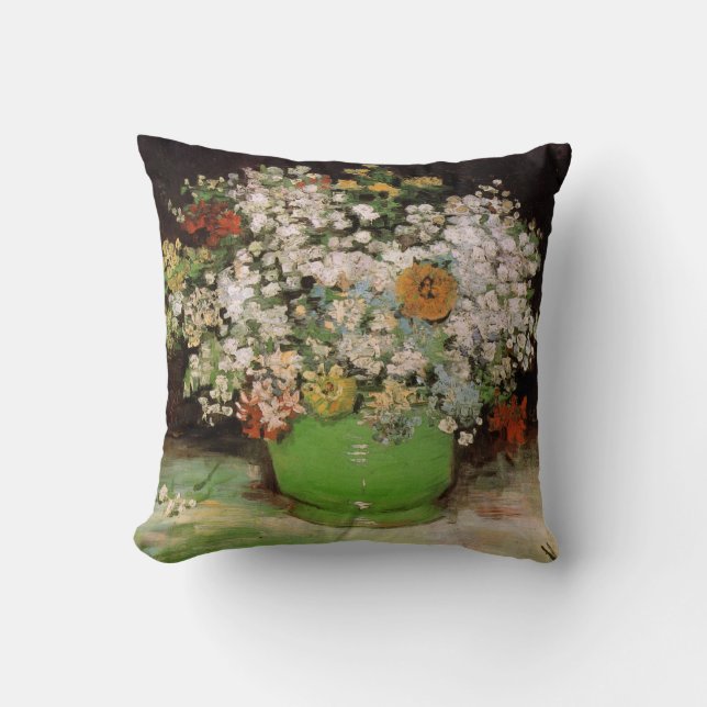 Vase with Zinnia Flowers by Vincent van Gogh Cushion (Front)