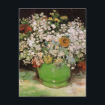 Vase with Zinnia Flowers by Vincent van Gogh Postcard<br><div class="desc">Vase with Zinnias and Other Flowers by Vincent van Gogh is a vintage fine art post impressionism still life floral nature painting. A bouquet of blooming spring garden flowers and zinnias in a green vase. About the artist: Vincent Willem van Gogh (1853 -1890) was one of the most famous Post...</div>