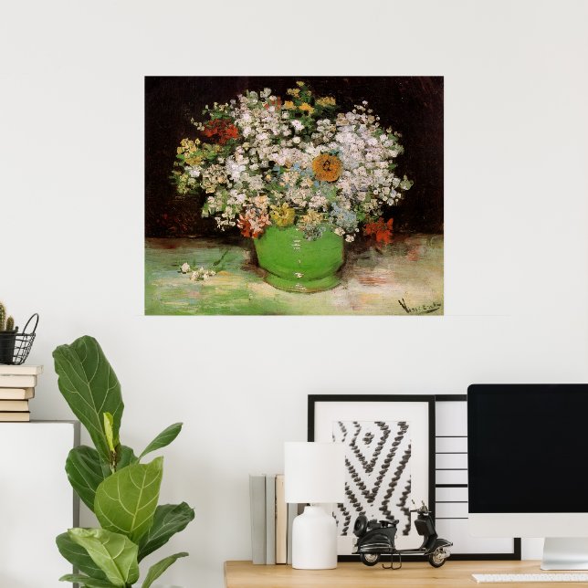 Vase with Zinnia Flowers by Vincent van Gogh Poster (Home Office)