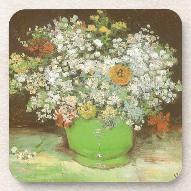 Vase with Zinnias and Flowers by Vincent van Gogh Coaster (Front)