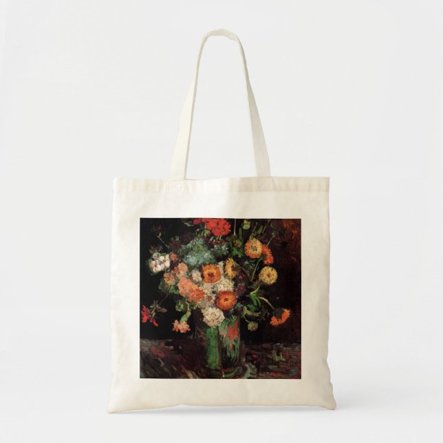Vase with Zinnias and Geraniums by van Gogh Tote Bag (Front)