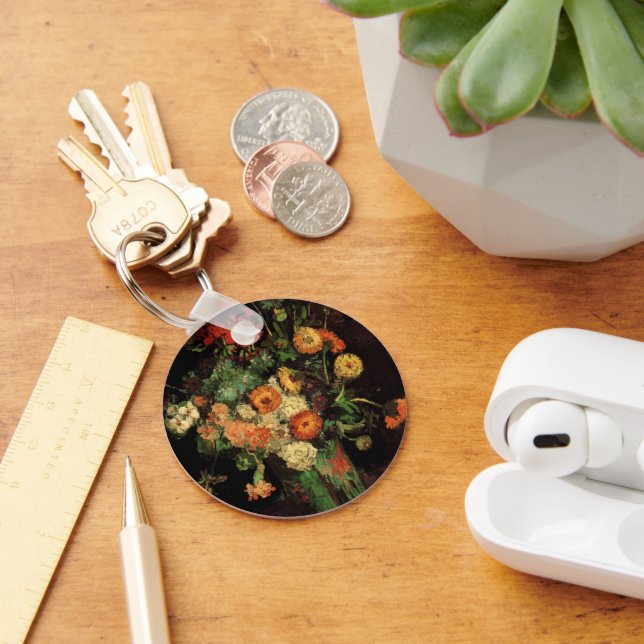 Vase with Zinnias and Geraniums, Vincent van Gogh Key Ring (Desk)