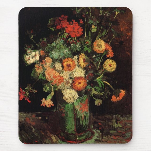 Vase with Zinnias and Geraniums, Vincent van Gogh Mouse Mat (Front)