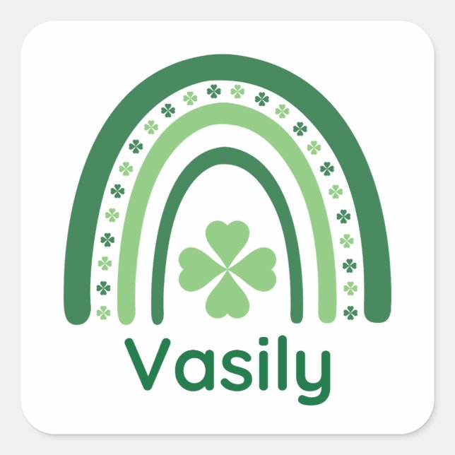 Vasily Name Clover Boho Rainbow Square Sticker (Front)