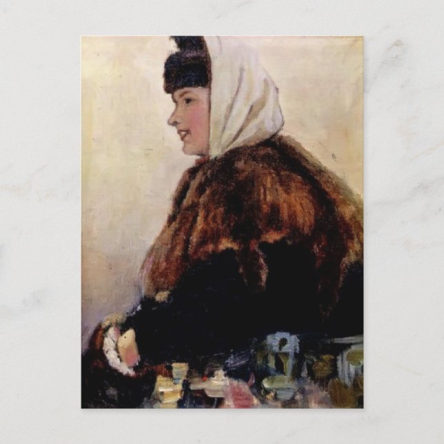 Vasily Surikov-Portrait of young woman in fur coat Postcard (Front)