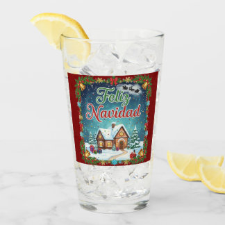 Vaso de Vidrio Navideño Feliz Navidad con Casita Glass