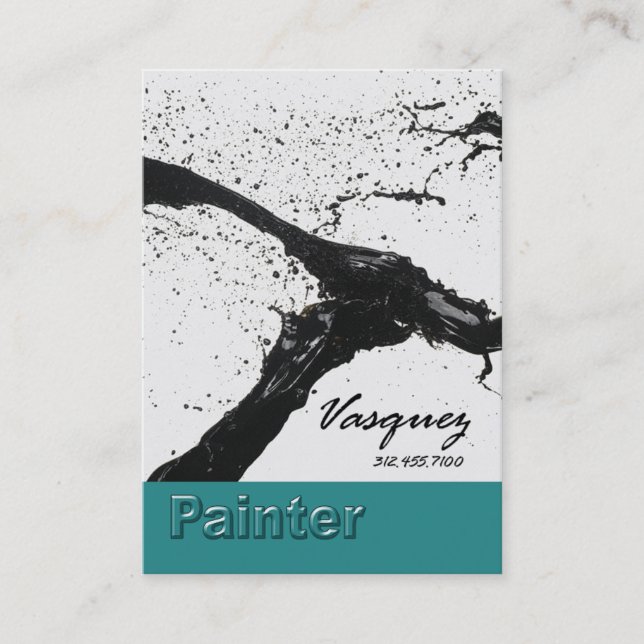 Vasquez - Bold Painter Artist Illustrator (teal) Business Card (Front)