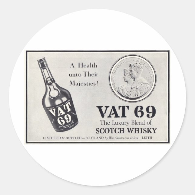 Vat 69 scotch wiskey classic round sticker (Front)