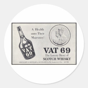 Vat 69 scotch wiskey classic round sticker