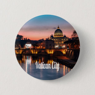 Vatican City At Night Roman Catholic Church 6 Cm Round Badge