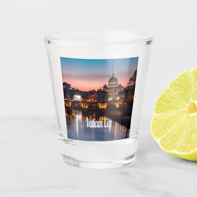 Vatican City At Night Roman Catholic Church Shot Glass (Front)