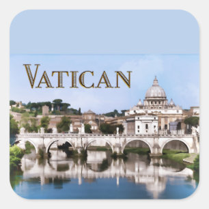 Vatican City Seen from Tiber River text VATICAN Square Sticker