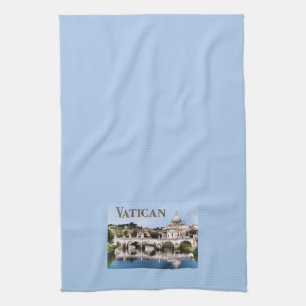 Vatican City Seen from Tiber River text   VATICAN Tea Towel