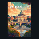 Vatican City Travel Art Vintage Poster<br><div class="desc">Vatican City retro vector travel design. Vatican City,  a city-state surrounded by Rome,  Italy,  is the headquarters of the Roman Catholic Church. It's home to the Pope and a trove of iconic art and architecture.</div>