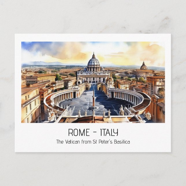 Vatican from St Peters watercolor tourist landmark Postcard (Front)