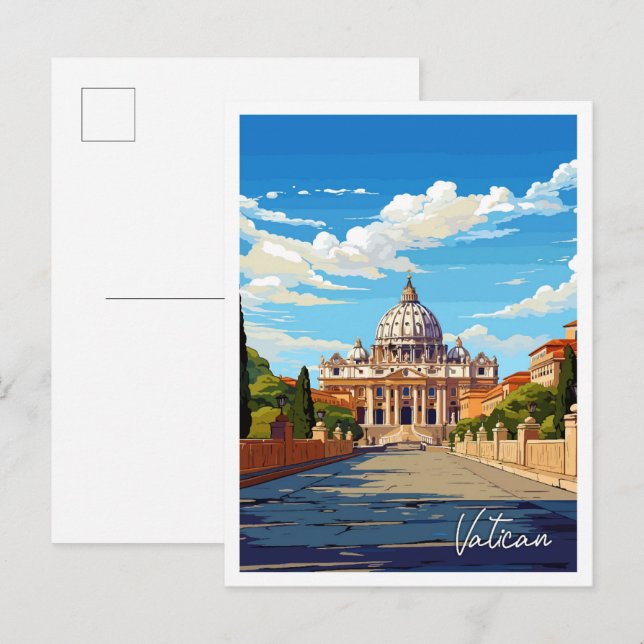 Vatican Italy Art Vintage Travel Illustration Postcard (Front/Back)