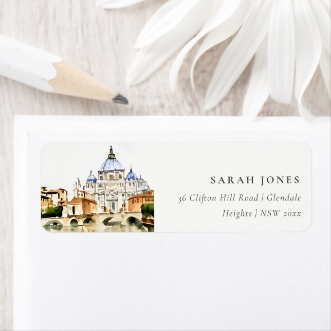 Vatican Rome Italy Watercolor Landscape Address (Insitu)