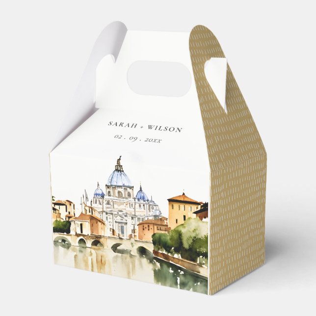 Vatican Rome Italy Watercolor Landscape Wedding Favour Box (Front Side)