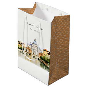 Vatican Rome Italy Watercolor Landscape Wedding Medium Gift Bag