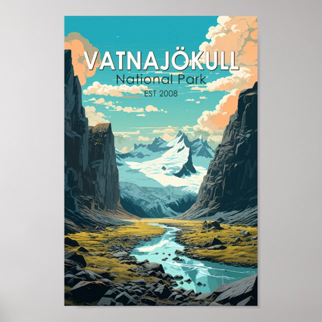 Vatnajokull National Park Iceland Travel Vintage Poster (Front)