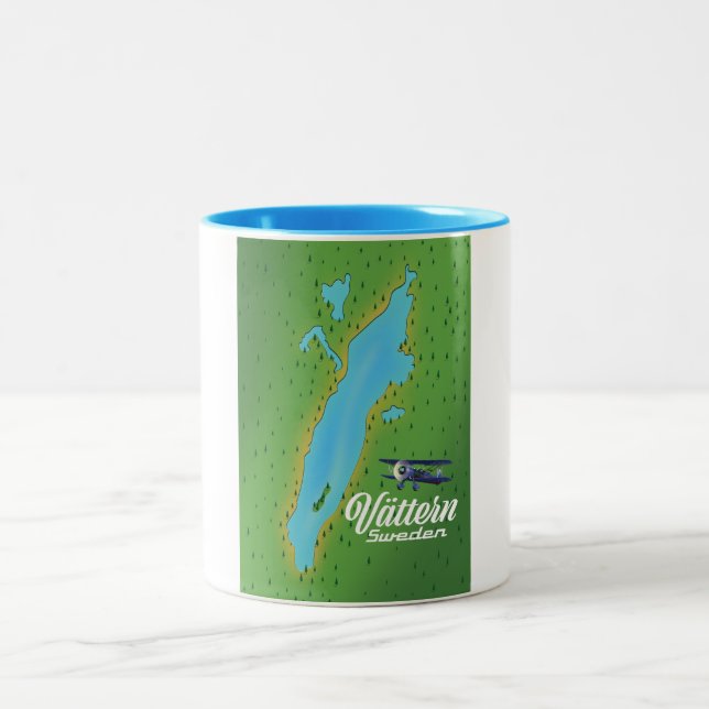 Vättern Sweden Lake map Two-Tone Coffee Mug (Center)