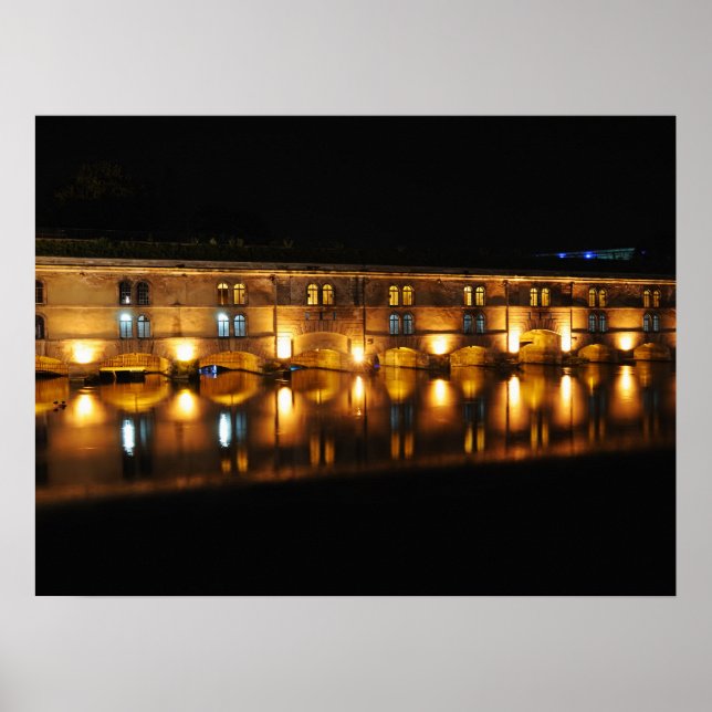 Vauban Dam in Strasbourg at night Poster (Front)