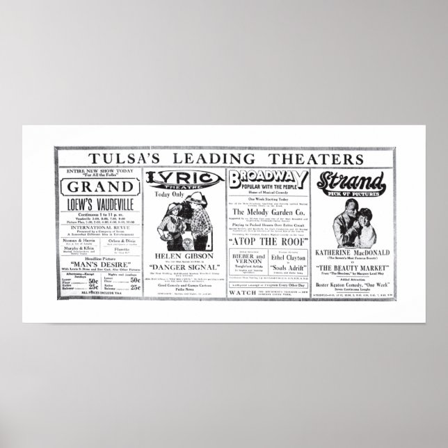 Vaudeville 1920 vintage lineup newspaper ad poster (Front)