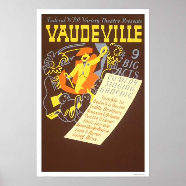 Vaudeville 9 Big Acts 1937 WPA Poster (Front)