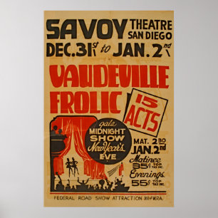Vaudeville Frolic 15 Acts Gala Midnight Show WPA Poster