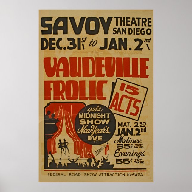 Vaudeville Frolic 15 Acts Gala Midnight Show WPA Poster (Front)