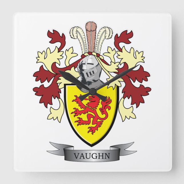 Vaughn Family Crest Coat of Arms Square Wall Clock (Front)