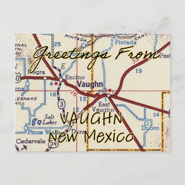 Vaughn NM Vintage Map Postcard (Front)
