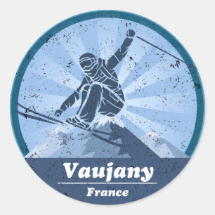 Vaujany Ski Station - Skiing Classic Round Sticker