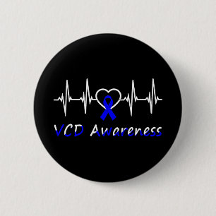 Vcd Awareness Blue Ribbon Love Heartbeat Support Q 6 Cm Round Badge