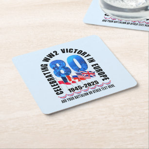 VE DAY 80th Anniversary Victory in Europe WW2 Square Paper Coaster