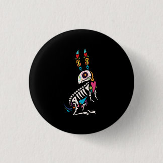 Vector animal dia de muertos, rabbit skull and ske 3 cm round badge