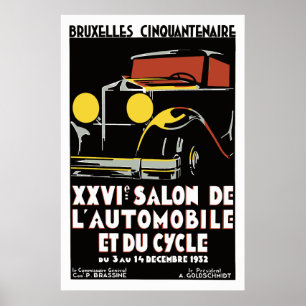 Vector art deco Brussels 1930s auto salon Poster