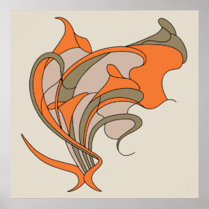 Vector Art Nouveau floral elegance on gray, square Poster