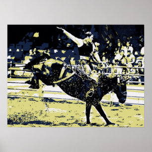 Vector art, Rodeo cowboy bucking bronco Poster