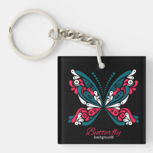 Vector background with beautiful butterfly. tattoo key ring