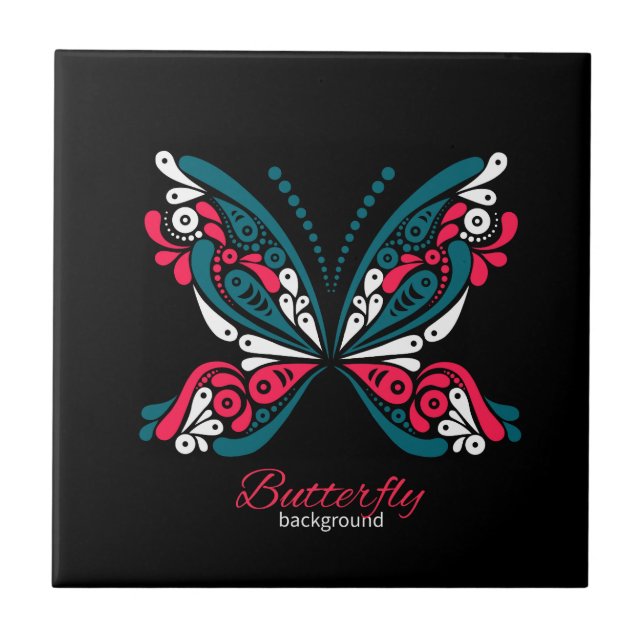 Vector background with beautiful butterfly. tattoo tile (Front)
