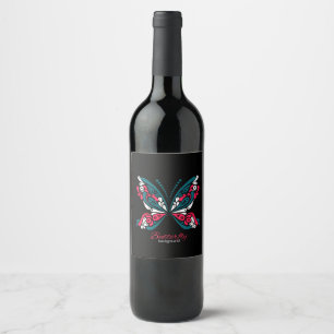 Vector background with beautiful butterfly. tattoo wine label