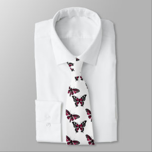 Vector Black and Pink Butterflies Pattern Tie