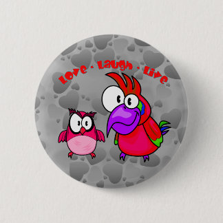 Vector Cartoon Birds with text Love Laugh Live 6 Cm Round Badge